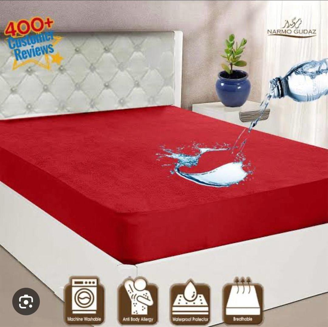 Red Terry Cotton Double Bed Mattress Cover