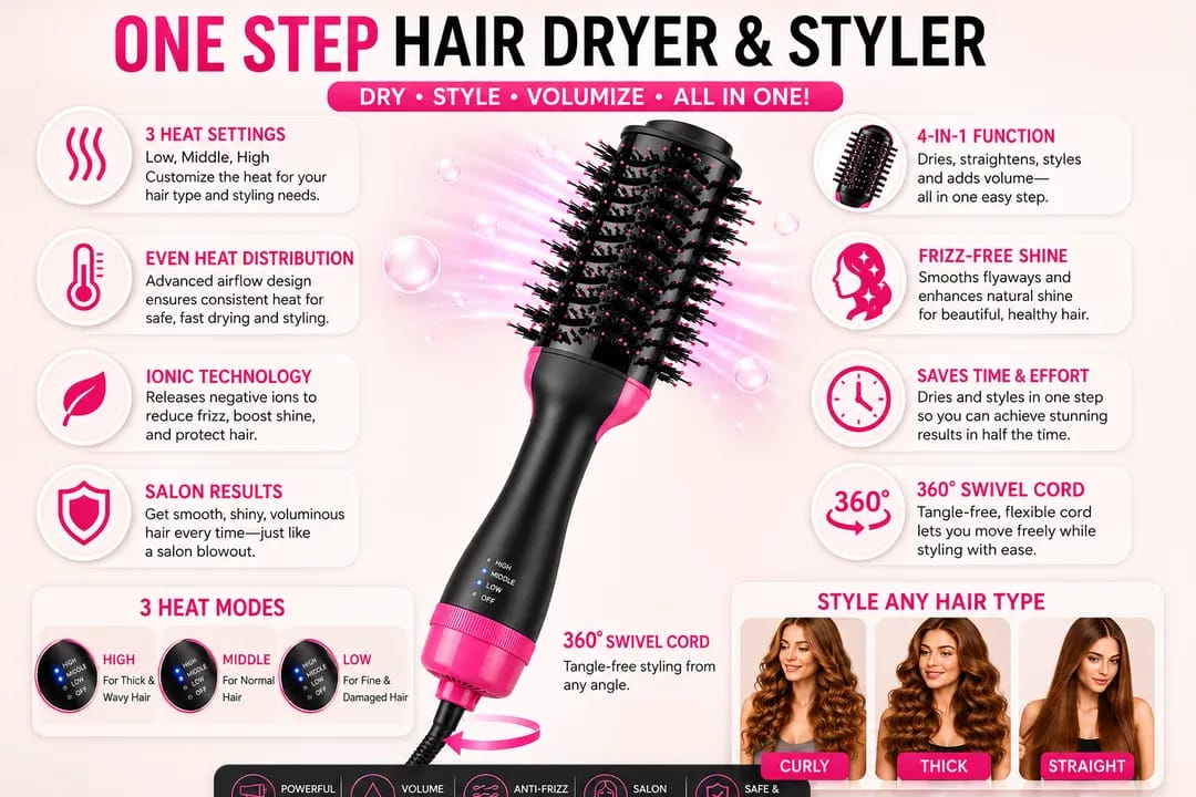 Professional Ionic Hair Dryer & Styler Brush