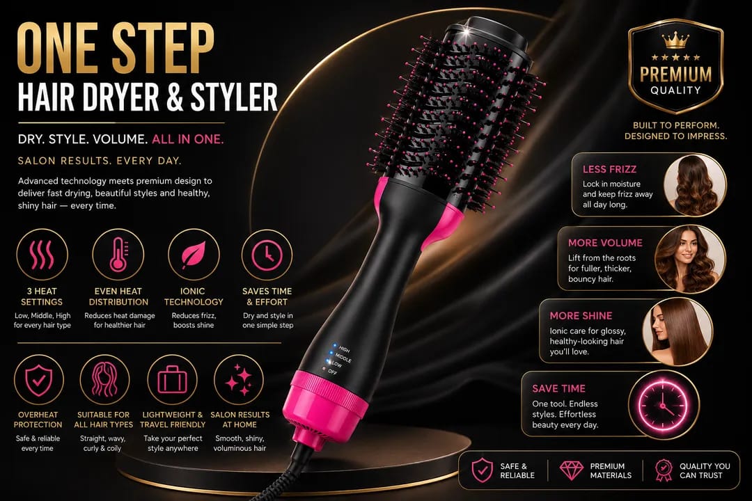 Professional Ionic Hair Dryer & Styler Brush