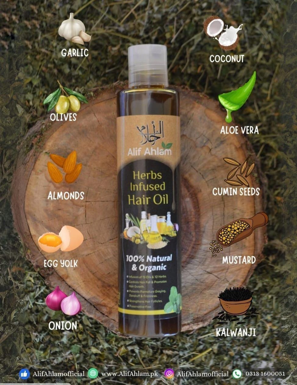 Herbs Infused Hair Oil 100% Natural Organic for Hair Growth & Shine